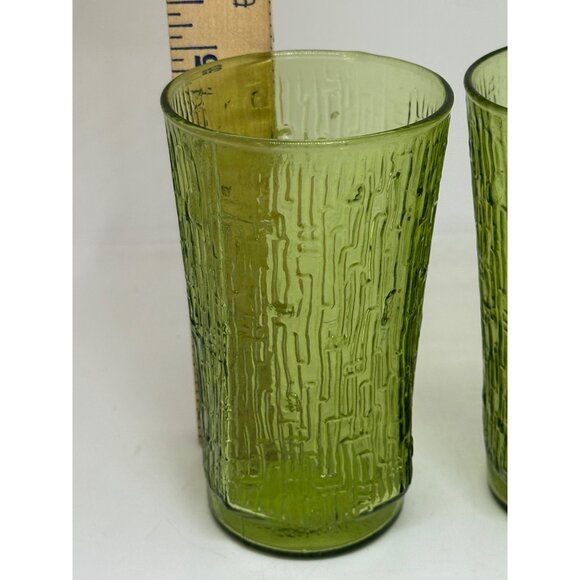 VTG Anchor Hocking Avocado Green Textured Glass Tumblers Set 2 Mid-Century 3"x5" - Picture 6 of 7